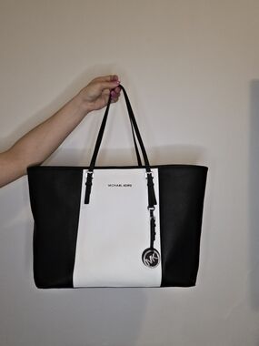 Michael Kors Black & White Leather Tote Bag